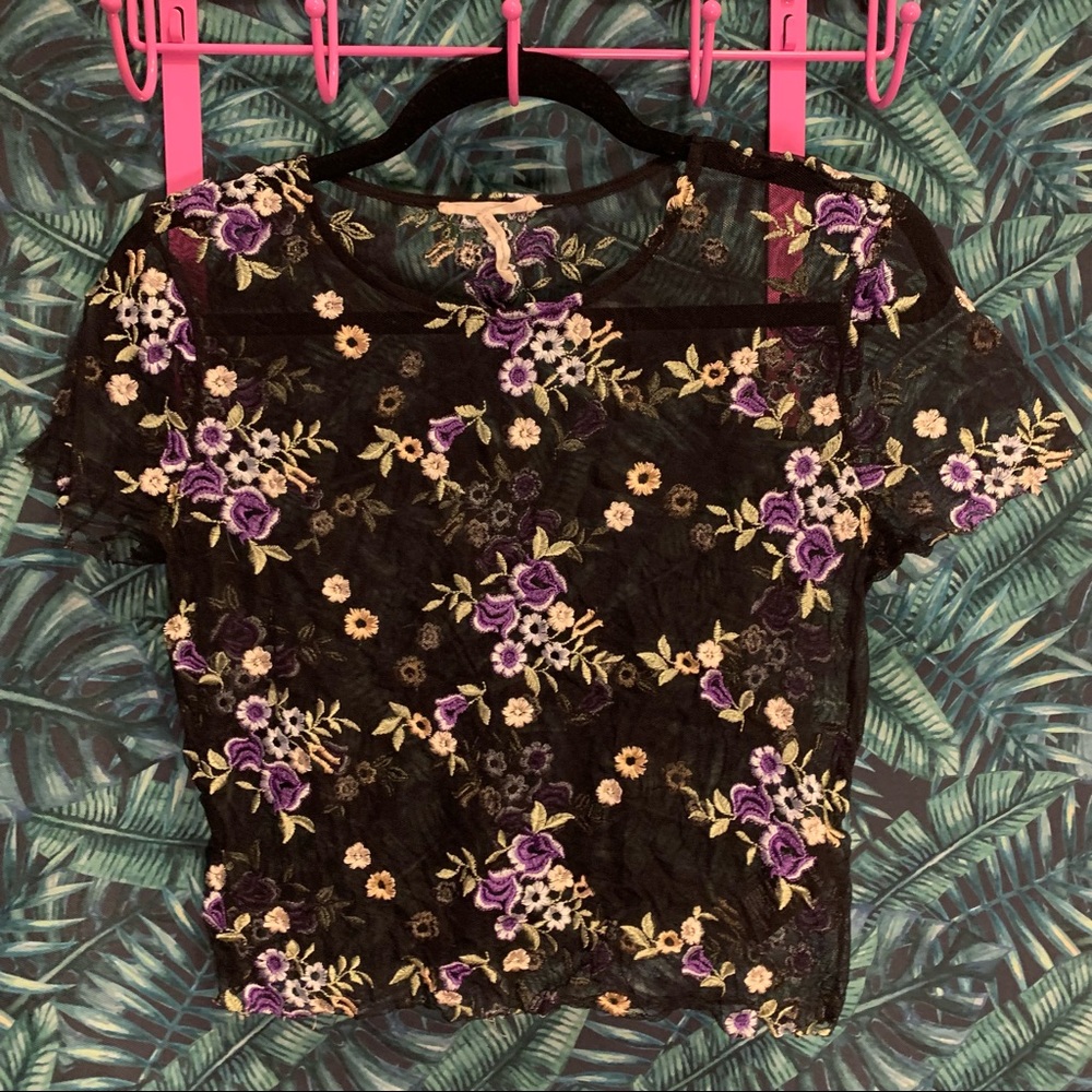Urban Outfitters Sheer Embroidered Crop Top